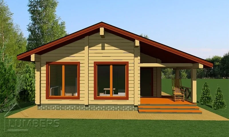 Одноэтажный деревянный дом с крыльцом террасой